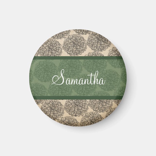 Imã Green Vintage Zinnia Magnet (Frente)