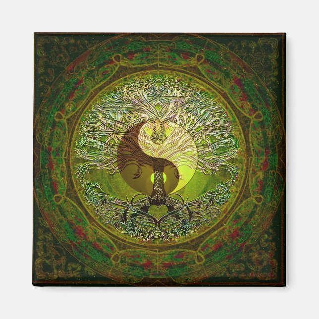 Imã Green Yin Yang com Árvore da Vida (Frente)