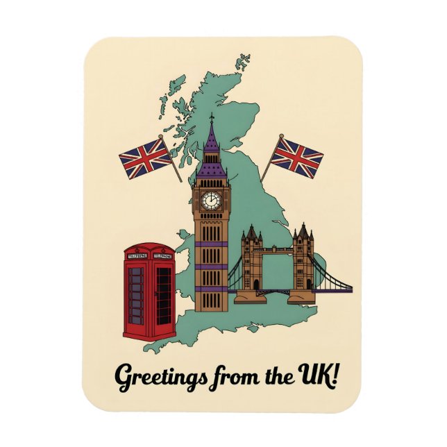 Ímã Greetings from the UK British Landmarks Travel (Vertical)