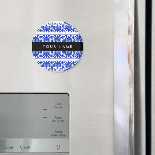 Imã Grego Fret Arabesque Azul, Seu Nome, Personalize (In Situ (Fridge))