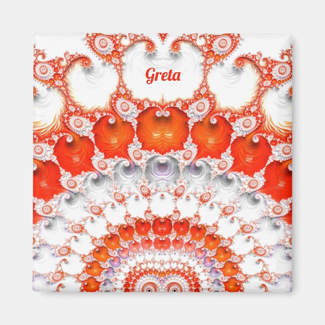 Imã GRETA ~ Abstract Pattern ~ Red Orange White~  (Frente)