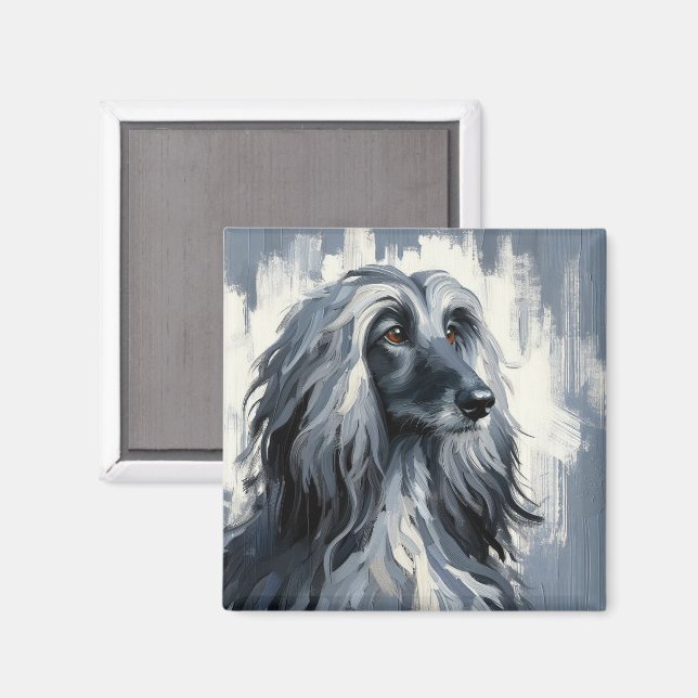 Imã Grey Afghan Hound Portrait (Front/Back)