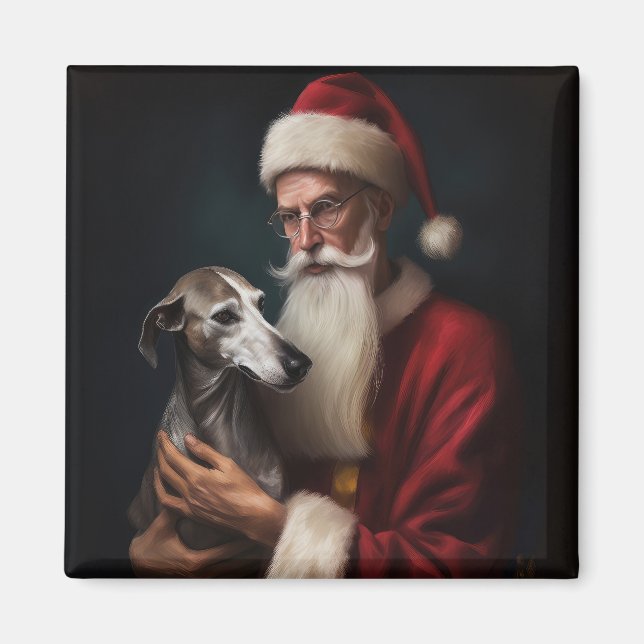 Imã Greyhound com Papai Noel Natal Festivo (Frente)