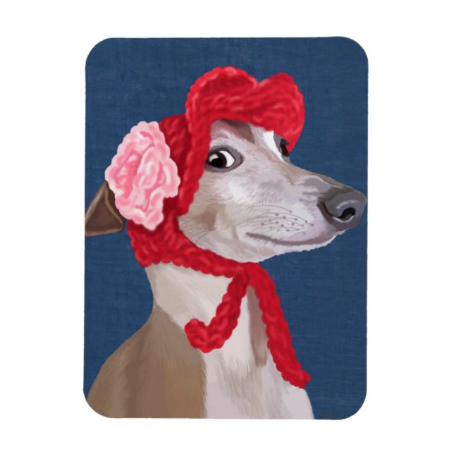 Ímã Greyhound com Red Wooly Hat (Vertical)