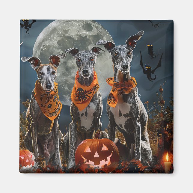 Imã Greyhound Halloween Assustador (Frente)