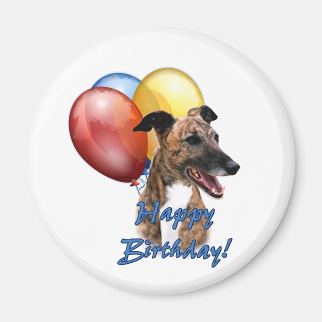 Imã Greyhound Happy Birthday Balloons. (Frente)