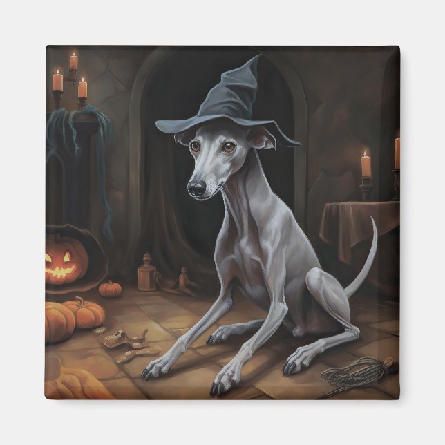 Imã Greyhound Pumpkins Halloween Assustado (Frente)