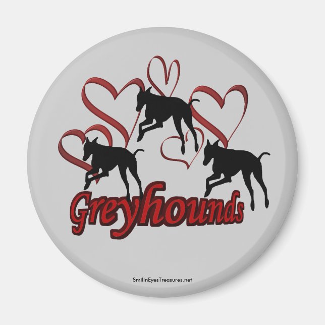 Imã Greyhound Silhouette Red Hearts (Frente)