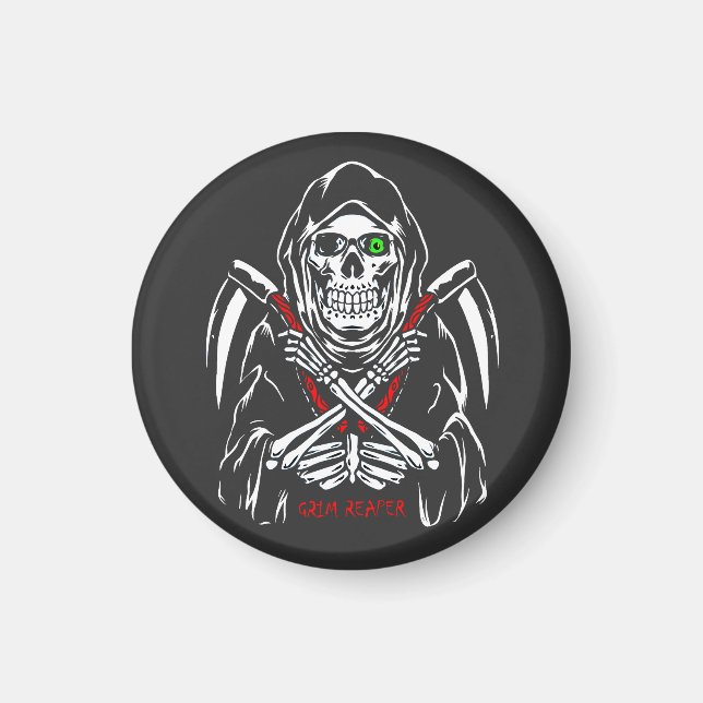 Imã Grim Reaper Scythe Death Skeleton Bones Halloween (Frente)