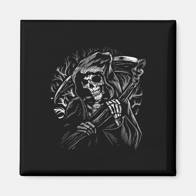 Imã Grim Reaper Skull Death Scythe Morto Gothic Horror (Frente)