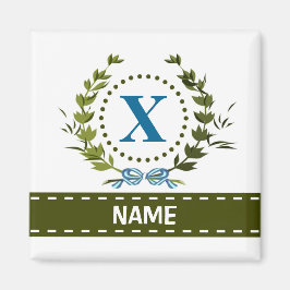 Imã Grinalda de hera delicada e nome do laço com monog