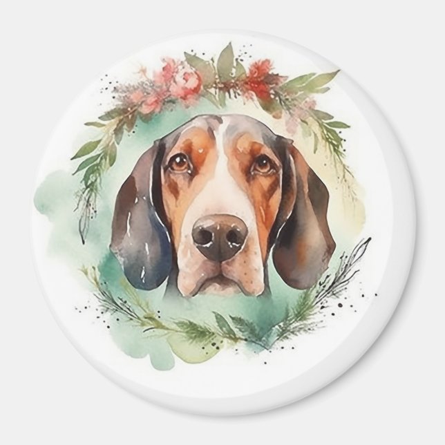Imã Grinalda de Natal Festiva do Cão Treeing Walker (Frente)