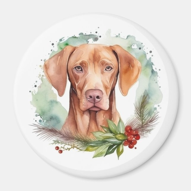 Imã Grinalda de Natal Vizsla Cão Festivo (Frente)