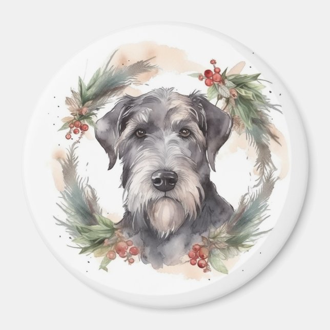 Imã Grinalda de Natal Wolfhound Cão Festivo (Frente)