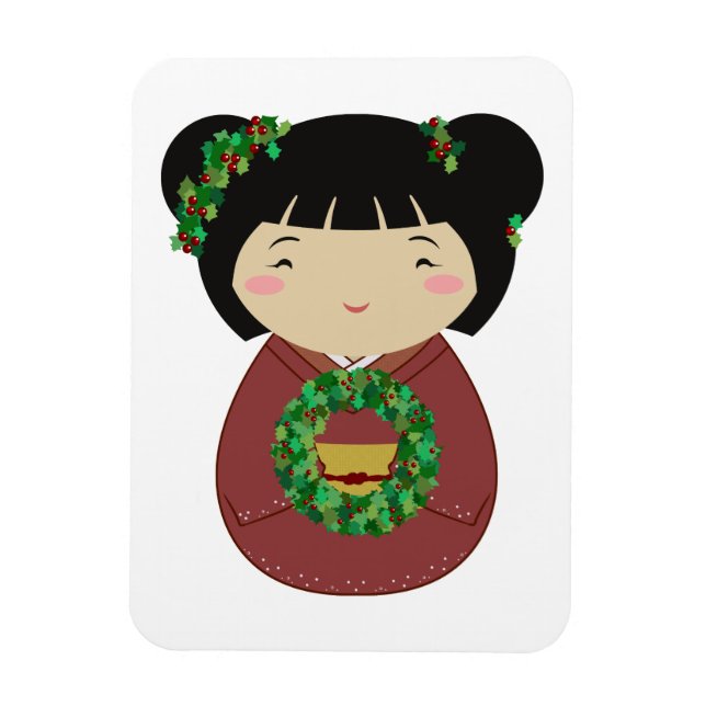 Ímã Grinalda do Natal de Kokeshi (Vertical)