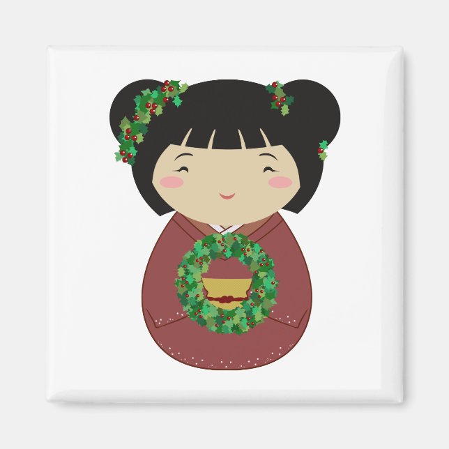 Imã Grinalda do Natal de Kokeshi (Frente)