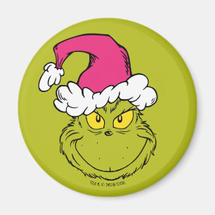Imã Grinch com Chapéu de Papai Noel Rosa
