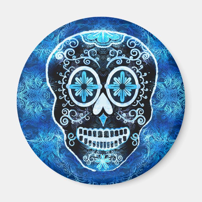 Imã Grinning Blue Calavera Magnet (Frente)