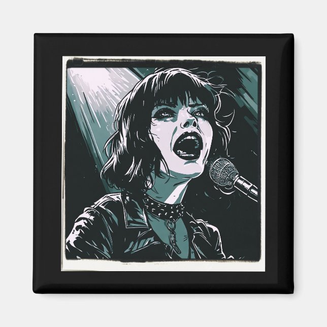 Imã Grite Alto Punk Rocker Pop Art Retro Verde Azulado (Frente)