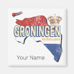 Imã Groningen Países Baixos - Mapa Retro Holandês Vint