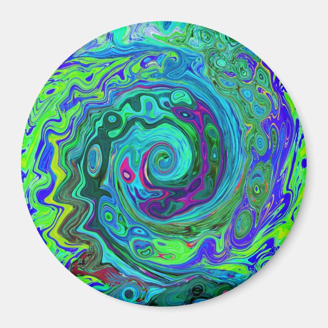 Imã Groovy Abstrato com espiral verde e azul (Frente)