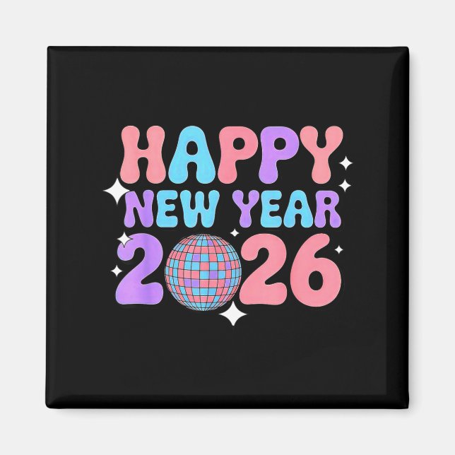 Imã Groovy Cute Happy New Year 2026 Disco Ball  (Frente)