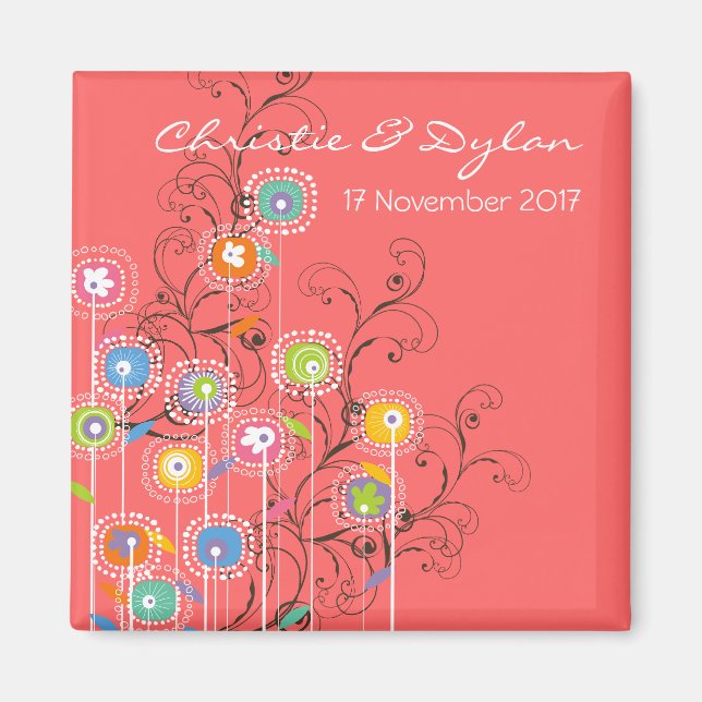 Imã Groovy Flowers Garden Whimsical Save Date (Frente)
