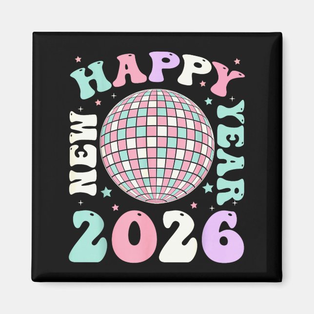 Imã Groovy Happy New Year 2026 Disco Ball New Years Ev (Frente)