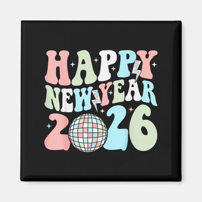 Imã Groovy Happy New Year 2026 Party Cute New Years Ev (Frente)