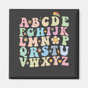 Imã Groovy Pre K Kindergarten Alphabet ABC Retro