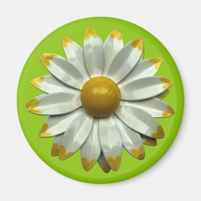 Imã Groovy Retro Hippie Daisy Flower Summer Green (Frente)