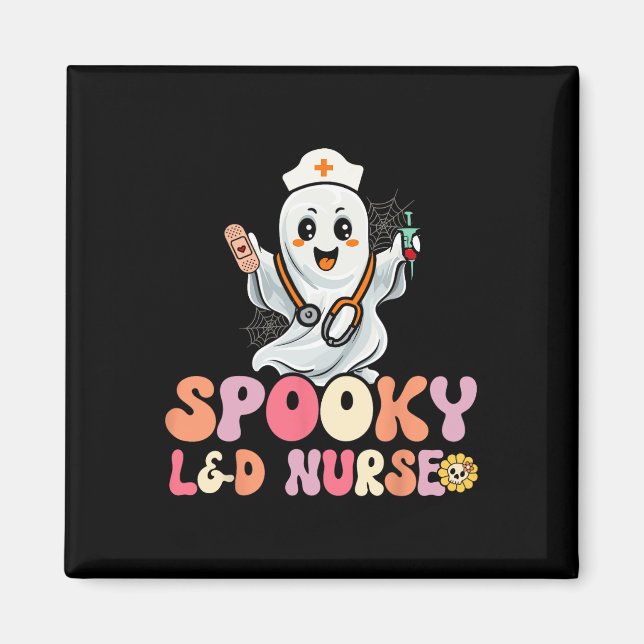 Imã Groovy Spooky Labour and Delivery Nurse Halloween  (Frente)