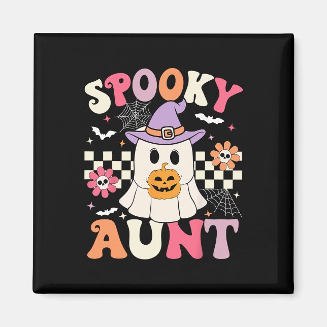 Imã Groovy Spooky tia Ghost segurando abóbora (Frente)