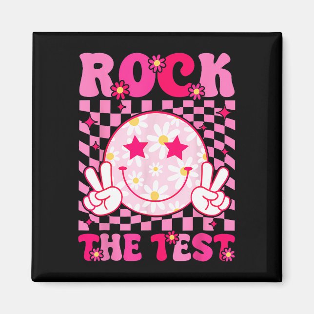 Imã Groovy Test Day Rock The Test Smile Hippie Pink Gi (Frente)
