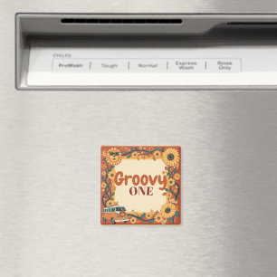 Imã Groovy Um Leão Aniversário Retro 70s Primeiro Aniv