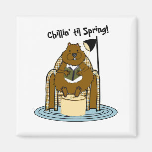 Imã Groundhog Bookworm Esperando por Primavera