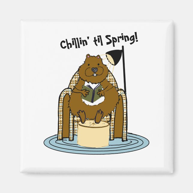 Imã Groundhog Bookworm Esperando por Primavera (Frente)