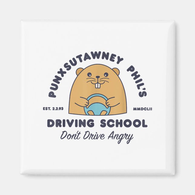 Imã Groundhog Driving School Funny Men Women Retro Rod (Frente)