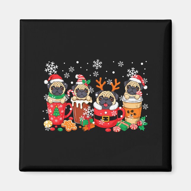 Imã Group Santa Reindeer Pugs In Coffee C Christmas  (Frente)