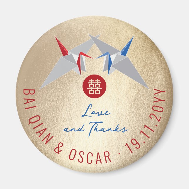 Imã Gruas de Papel Vermelhas e Azuis Favor de Casament (Frente)