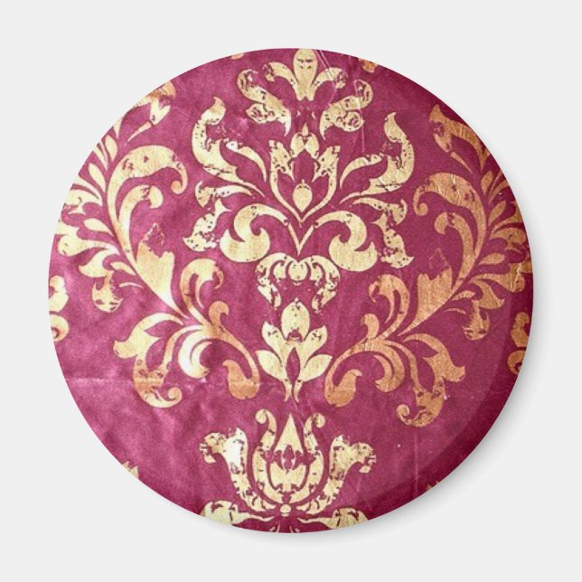 Imã grunge floral Victorian Dourado Burgundy damask (Frente)