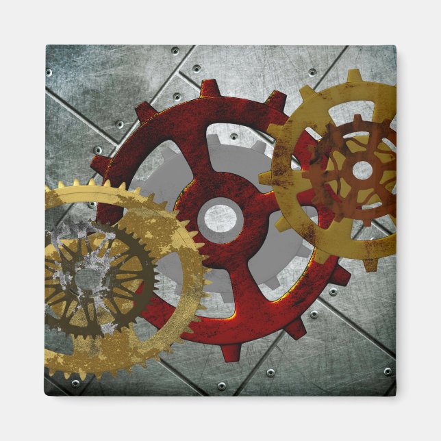 Imã Grunge Steampunk Clocks e Gears (Frente)