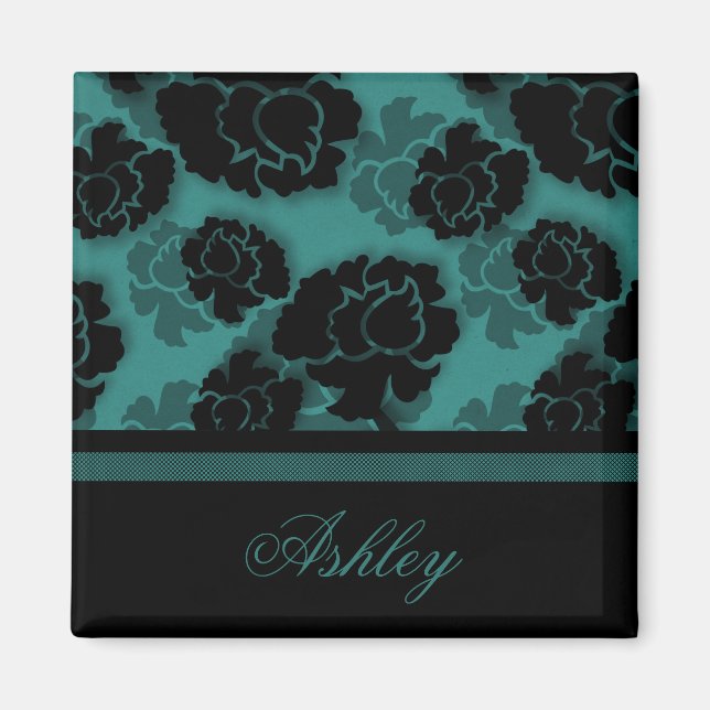 Imã Grungy Floral Decadence Magnet, Teal (Frente)