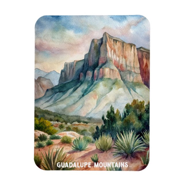 Ímã Guadalupe Montanhas Parque Nacional Watercolor (Vertical)