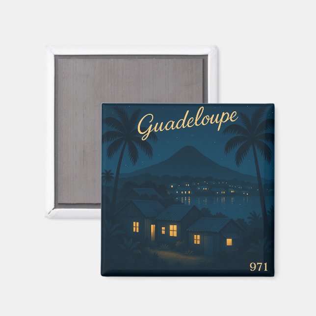 Imã Guadeloupe 971 – Illustration nocturne tropicale (Front/Back)