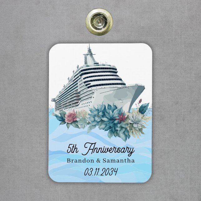 Ímã Guarda de Aniversário de Casamento de 5 de Cruise  (Custom Cruise 5th Wedding Anniversary Keepsake Magnet
)