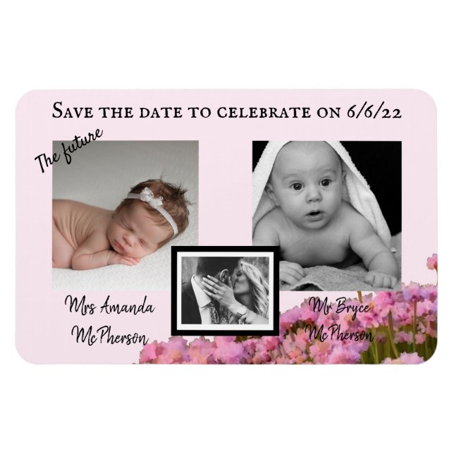 Ímã Guardar a data da flor selvagem rosa (Horizontal)