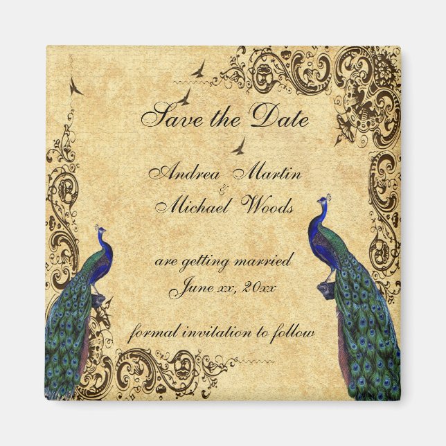 Imã Guardar a data, Pavão, Magneta Personalizada (Frente)