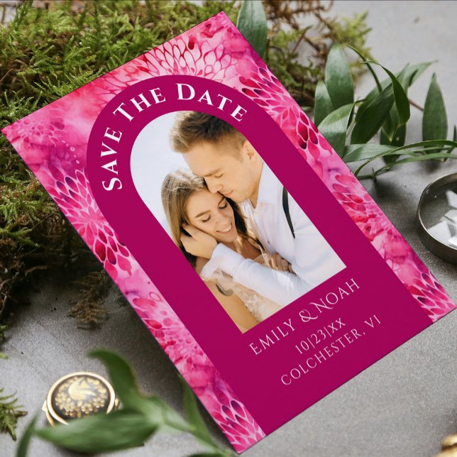 Ímã Guardar A Data Rosa Dahlia Watercolor Floral (Criador carregado)