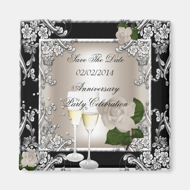 Imã Guardar Data Aniversário Casamento Creme Preto (Frente)